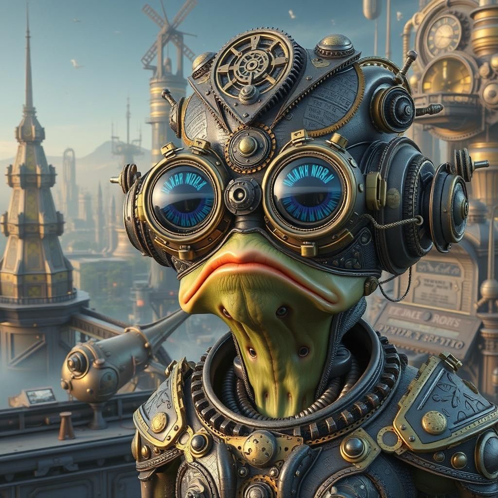 Weird AI armored steampunk alien creature with pouty underbi...