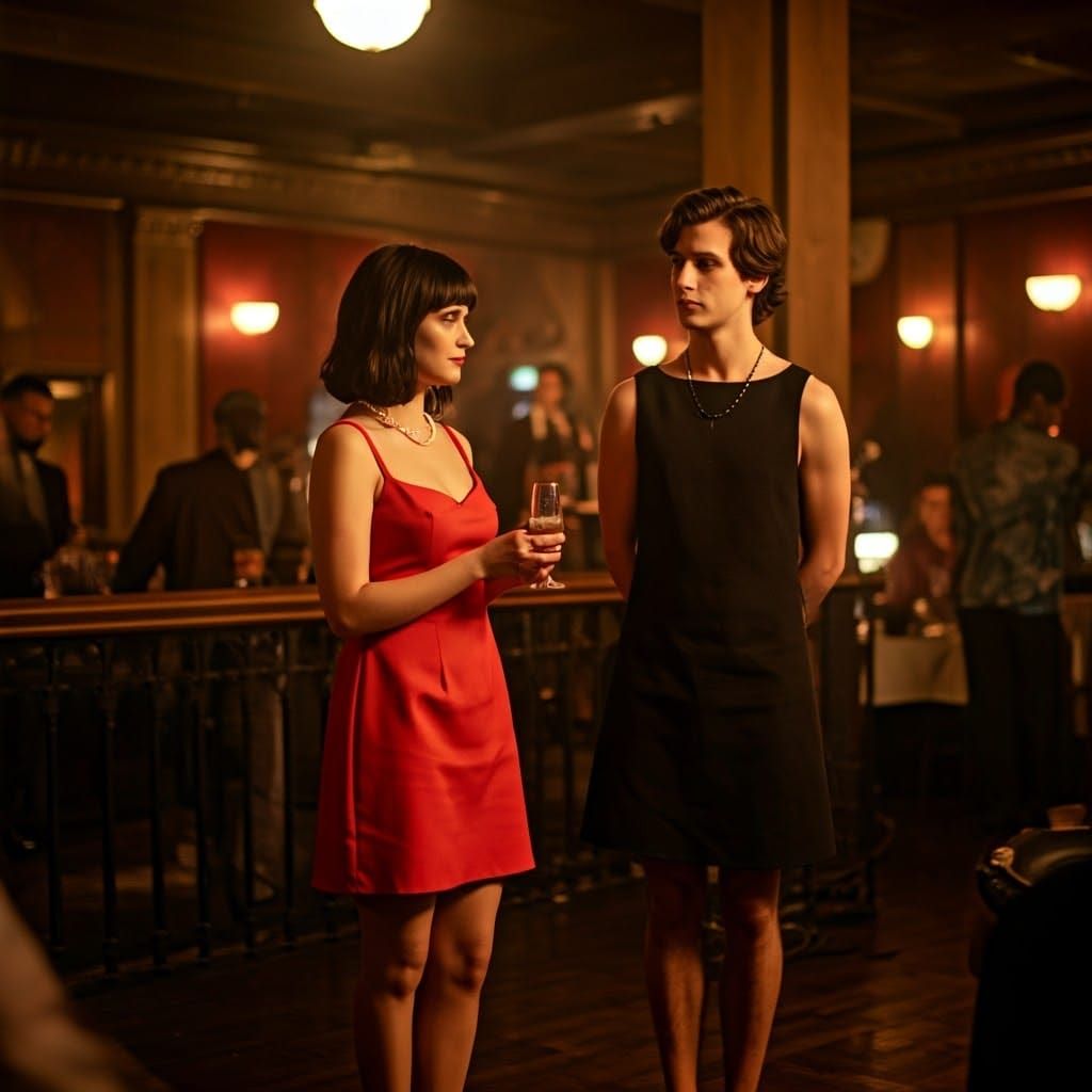 Confident Woman Empowers Shy Man in Jazz Club