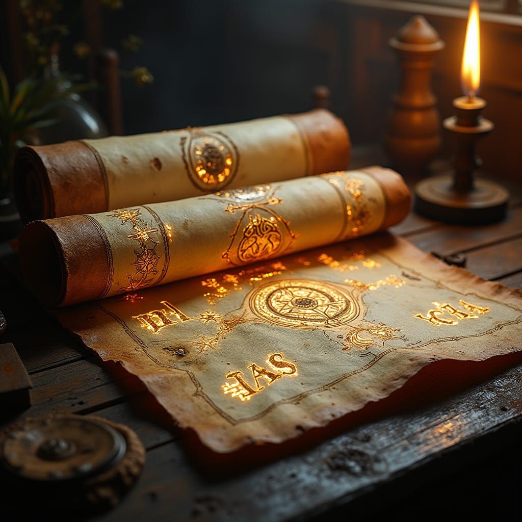 Ancient Scroll With Glowing Runes in Dark Fantasy Style