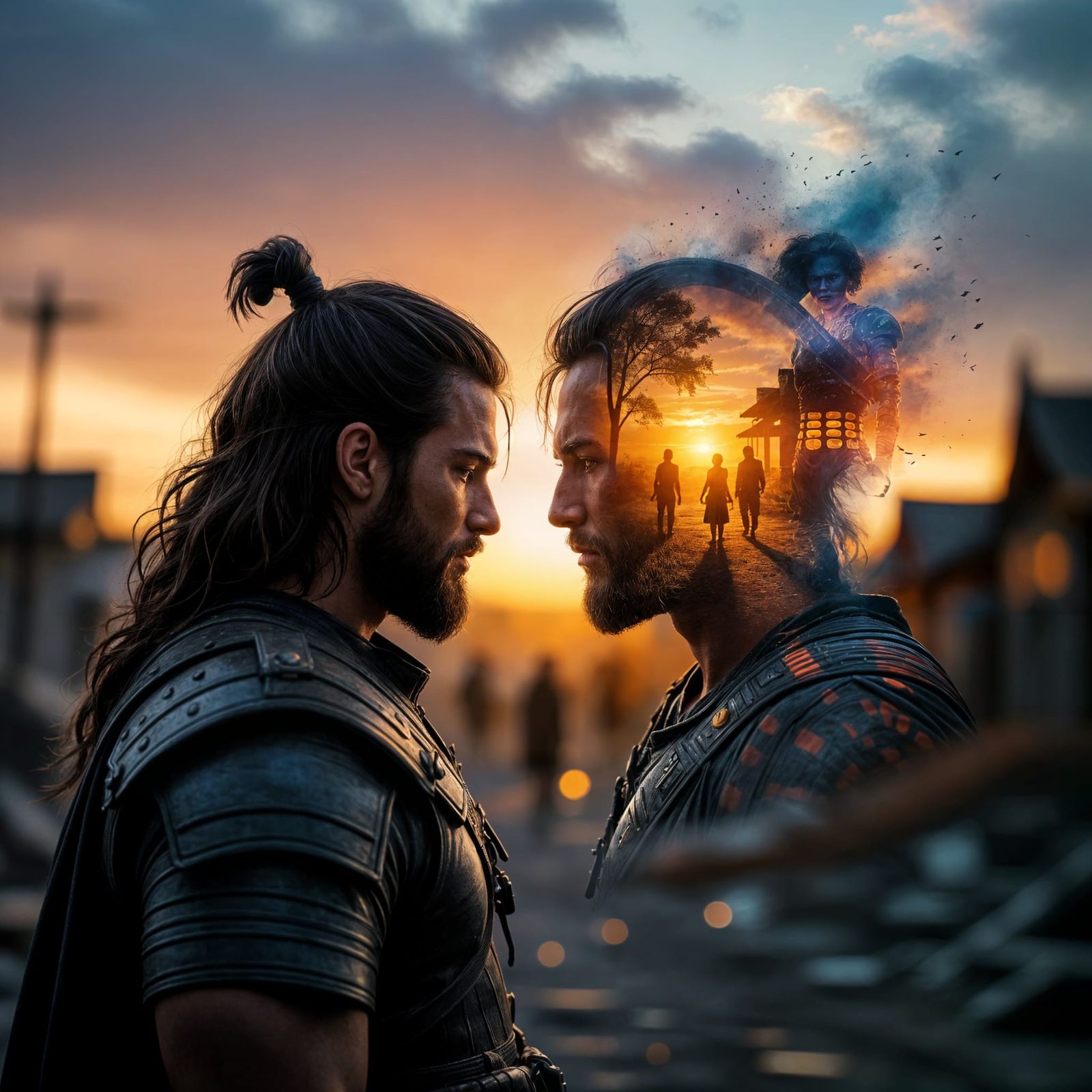 Handsome Warrior Silhouette With Memories of Home