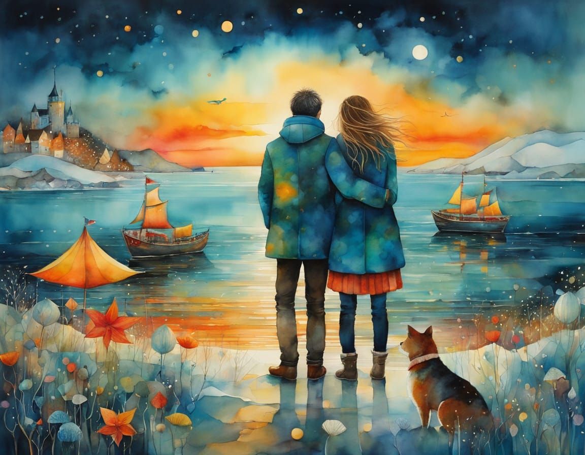 Surreal Whimsical Winter Sunrise in Magical Realism Style