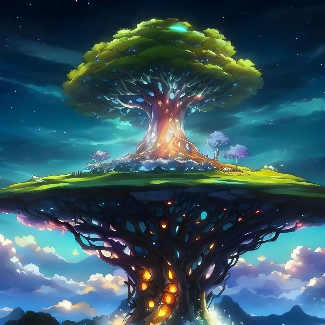 Ancient Tree on Flying Island: Anime Fantasy