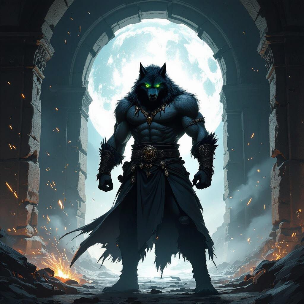 Werewolf Warrior Guarding a Dimensional Portal