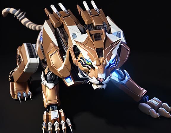 Metallic Robotic Cougar Mecha in Sci-Fi Style