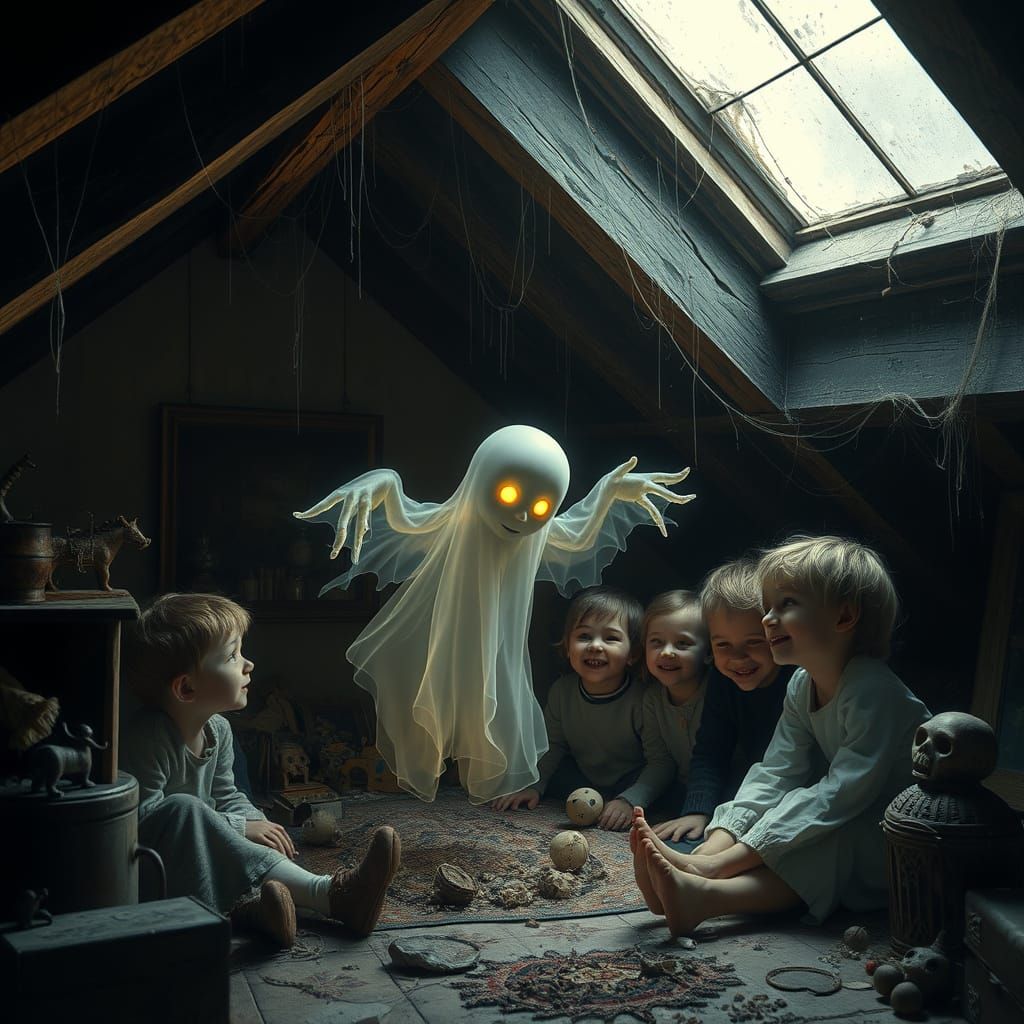 Ethereal Specter Interacts with Smiling Children in a Dusty ...