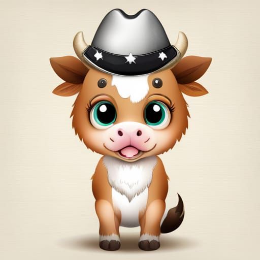 Chibi Baby Cow in Cowboy Hat and Bandana