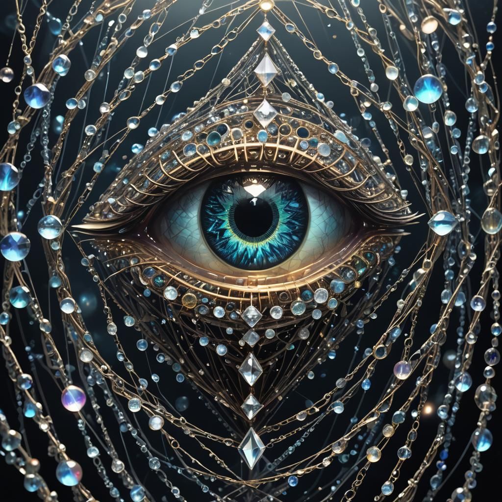 Surreal Eye Connected to Infinite Crystal Ocean