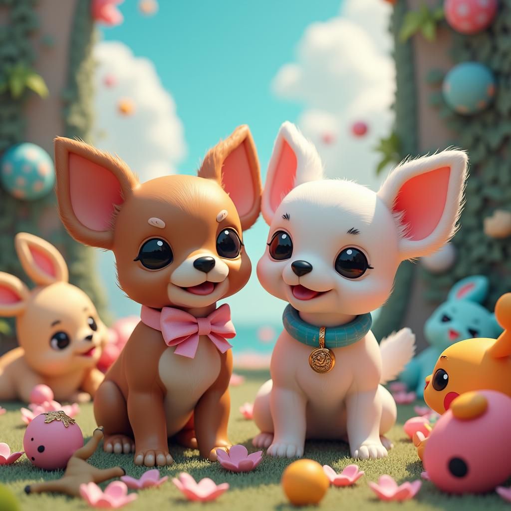 Chihuahuas in a Dreamlike Fantasy Art Environment