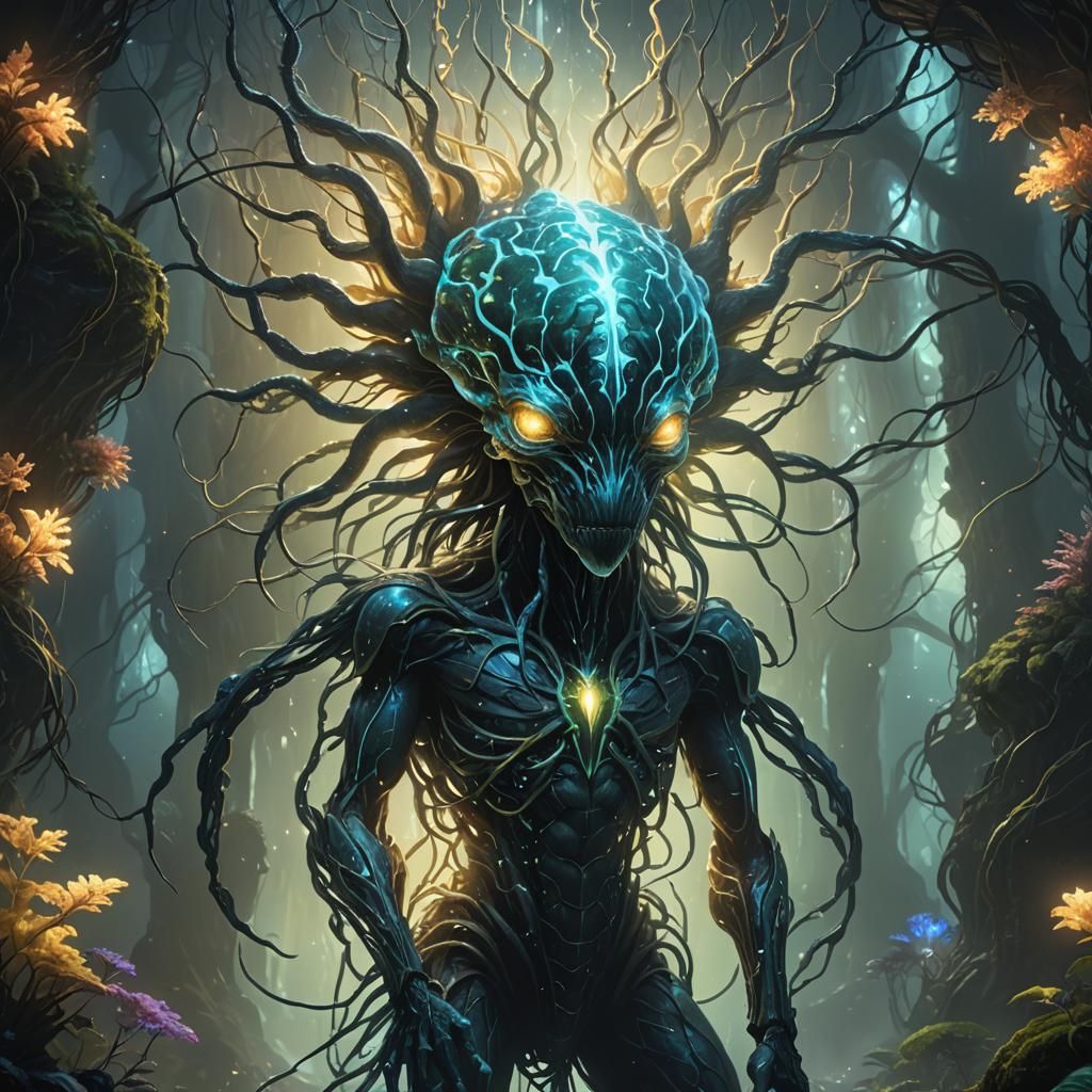 Bioluminescent Mythical Creature in Dreamlike Environment