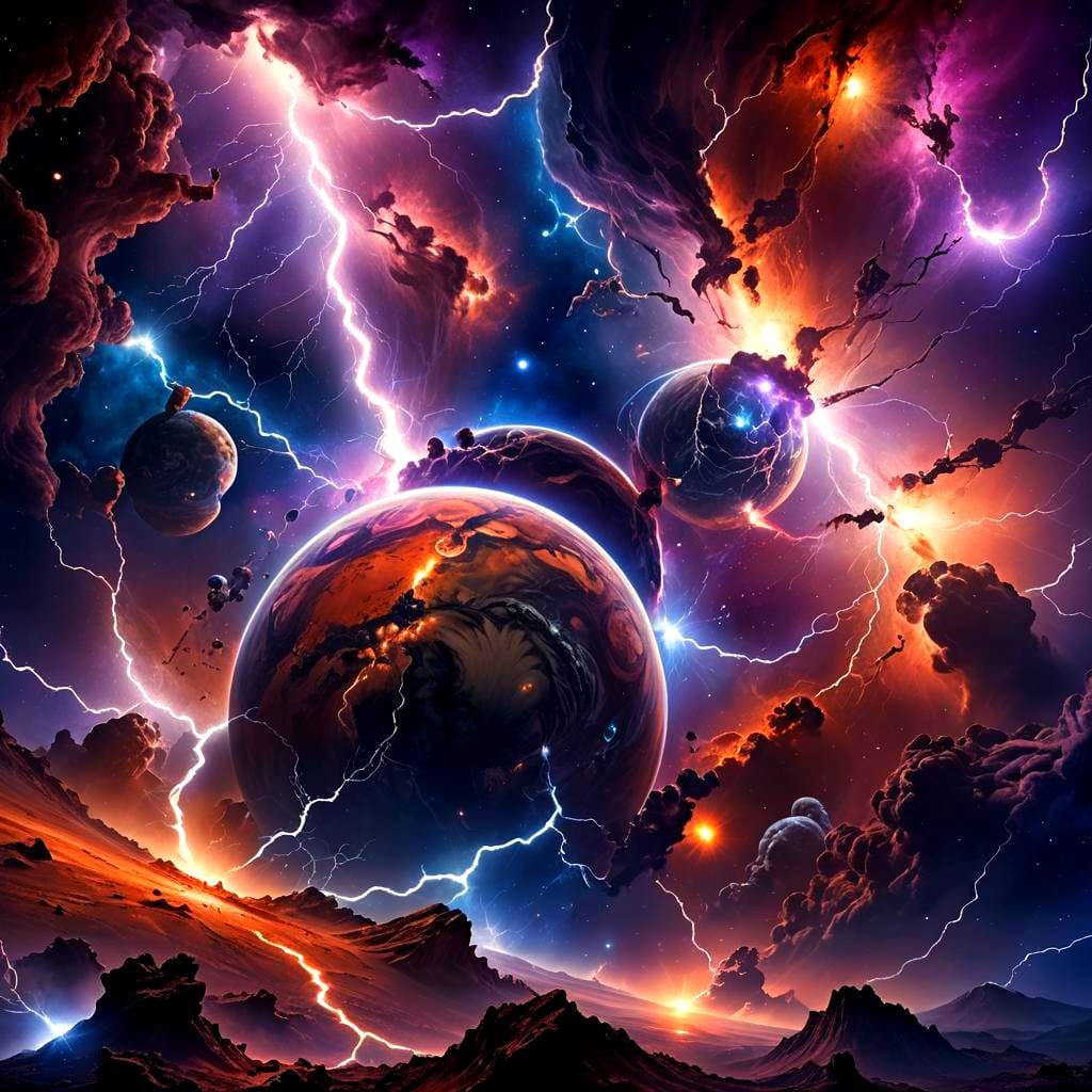 Breathtaking Nebula and Planets with Lightning