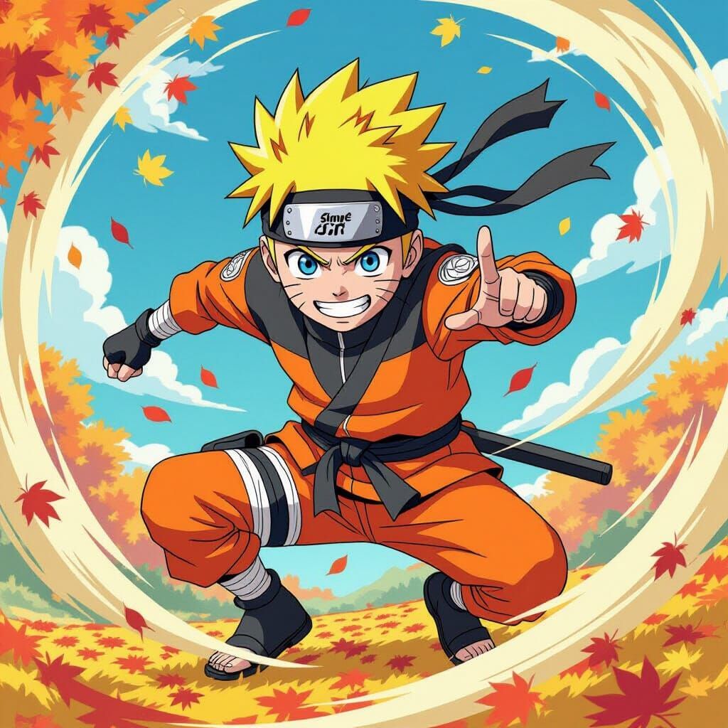 Anime Ninja with Spiky Blond Hair in Dynamic Pose