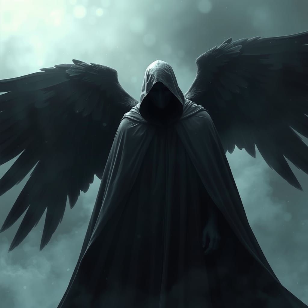 Ominous Crow-Winged Figure in Dark Fantasy Style