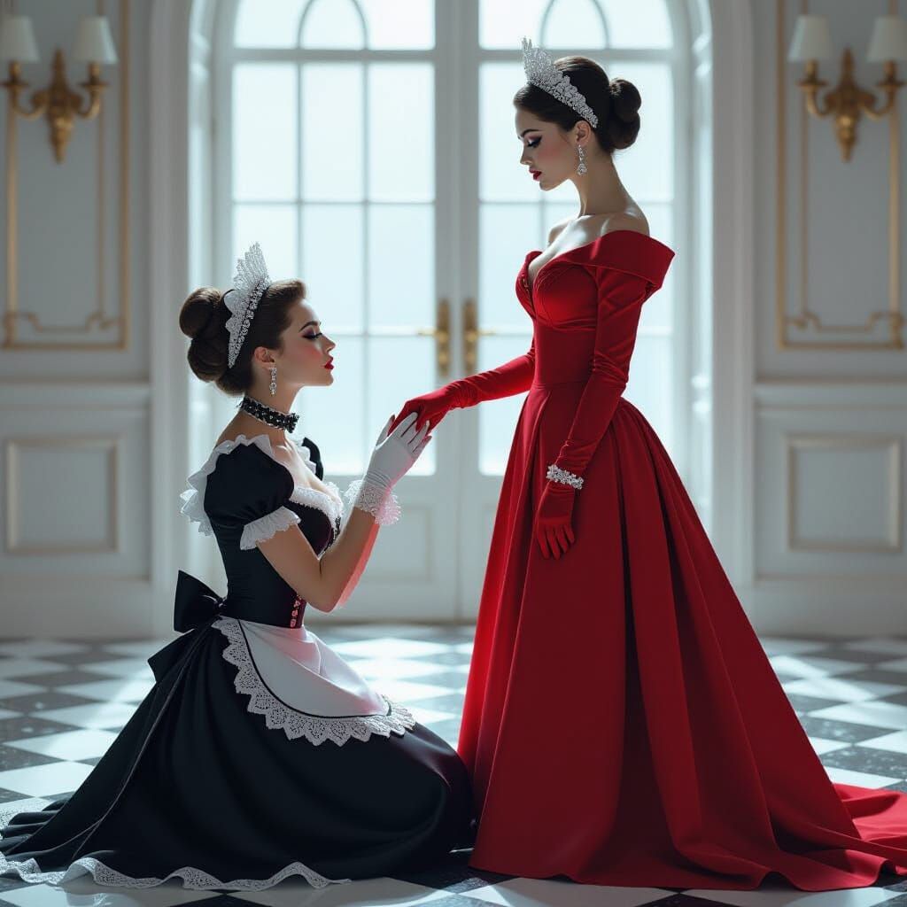 French Maid & Head Mistress in Dramatic, Maximalist Style