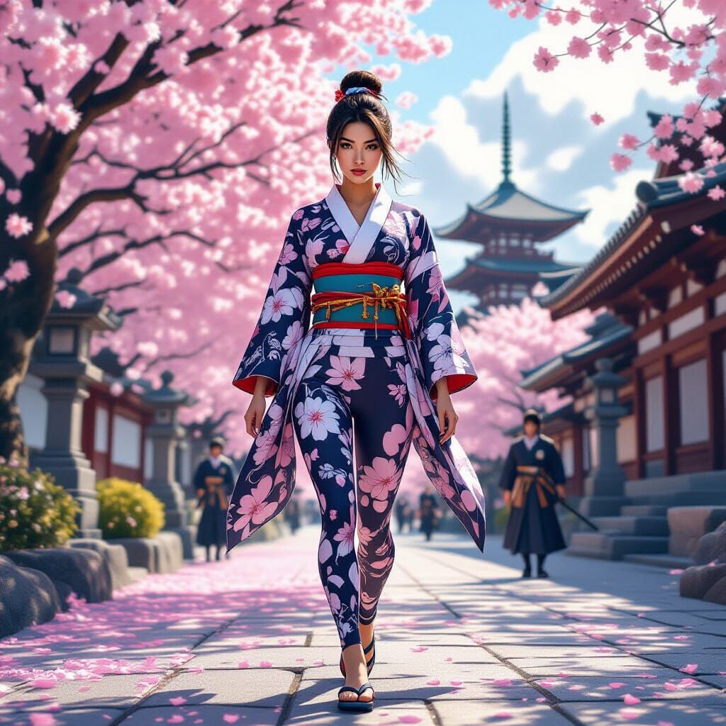 Woman in High-Tech Leggings in Feudal Japan