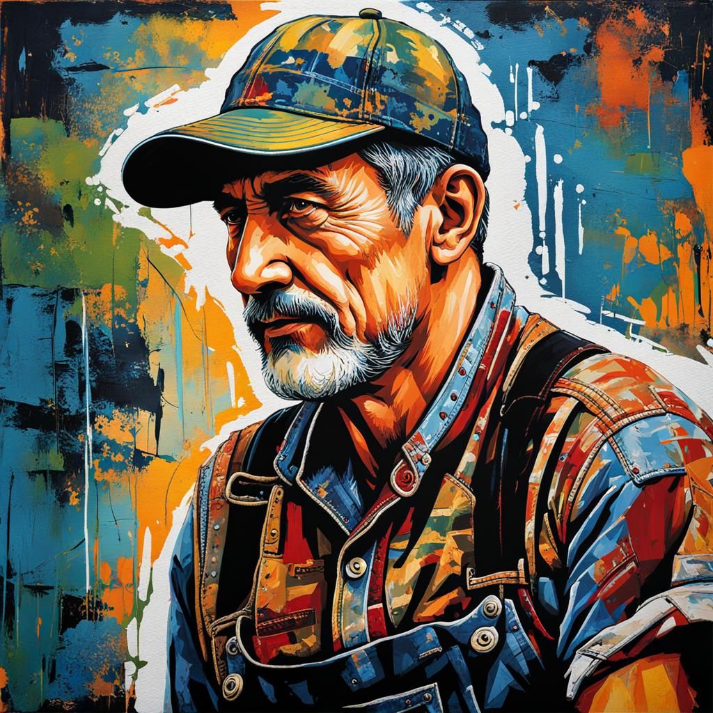 Farmer Portrait in Art Nouveau Batik Style