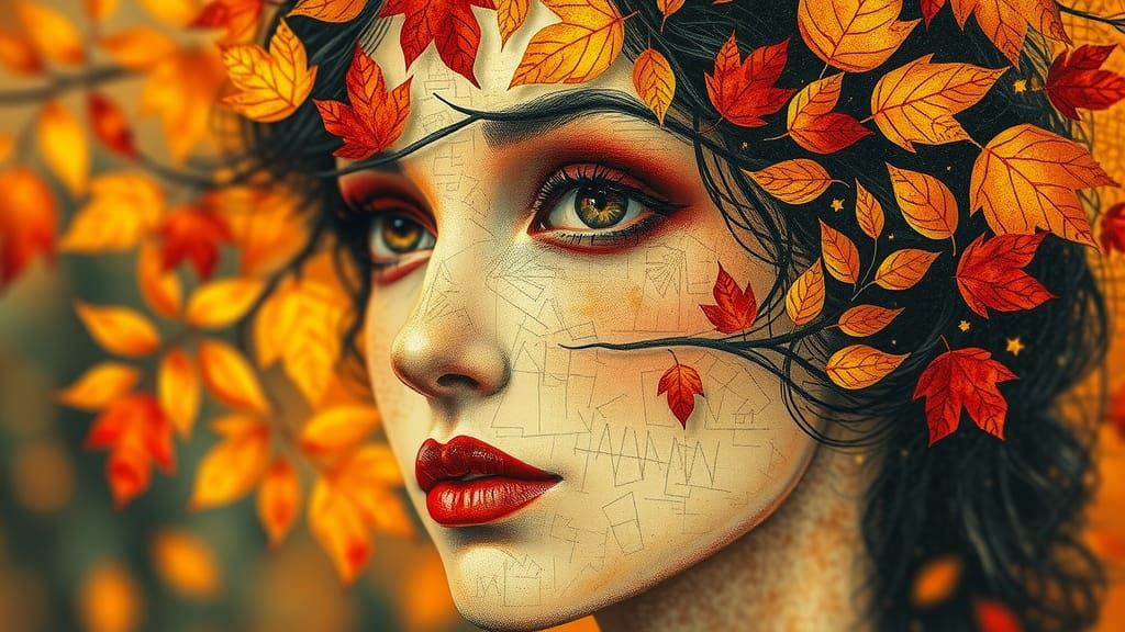 Autumn Leaf Woman: A Whimsical Bokeh Collage