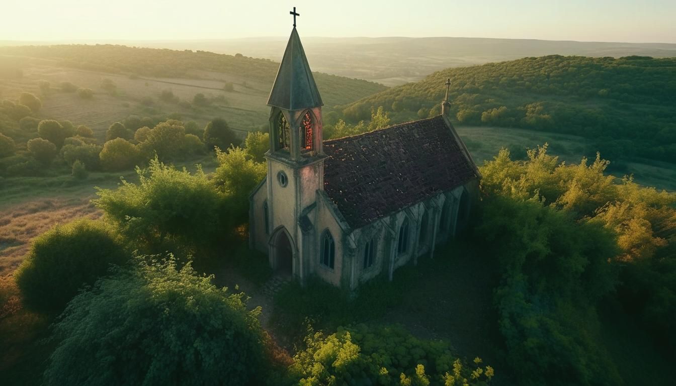 Abandoned Gothic Chapel at Sunset