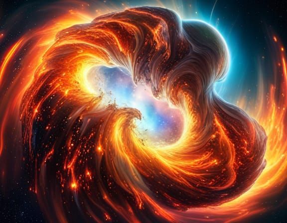 a mesmerising collision of galaxies of fire inside a nebula,...