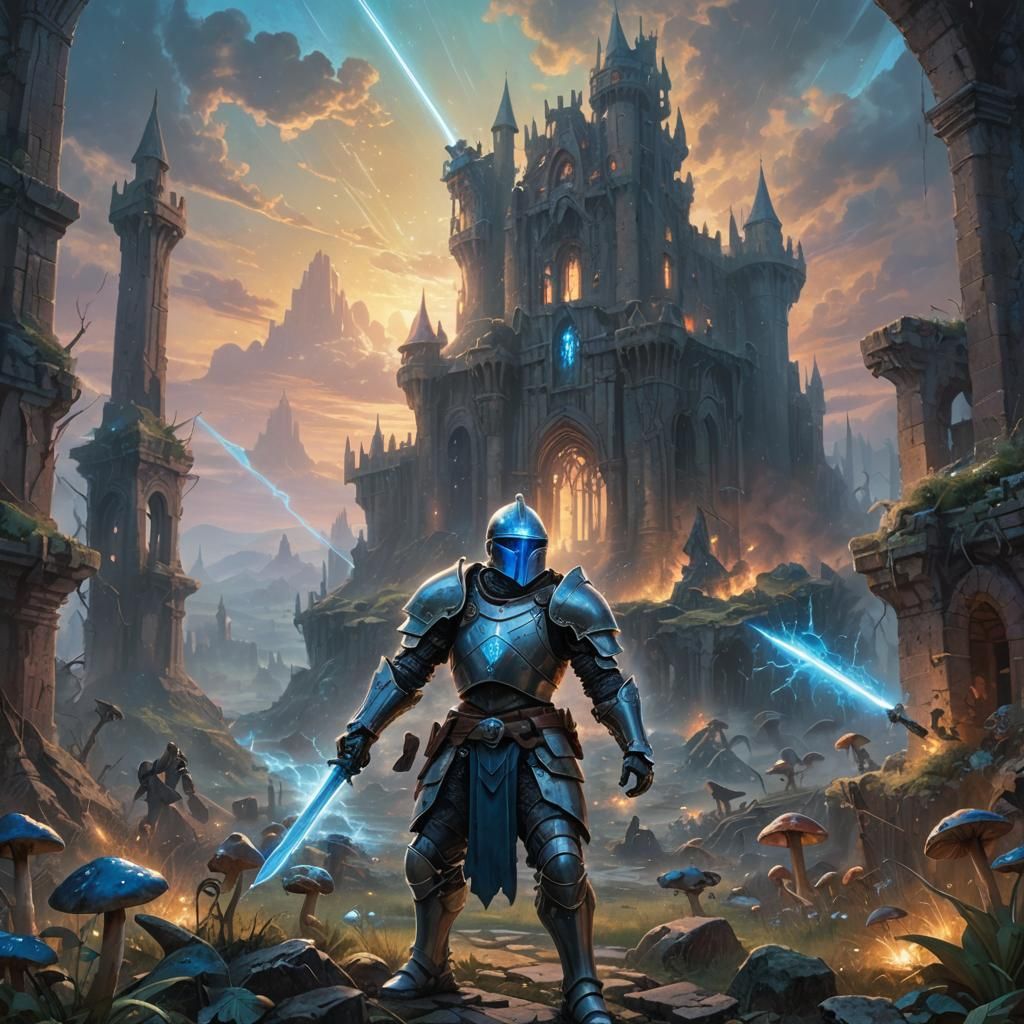 Knight with Laser Sword in Post-Apocalyptic City