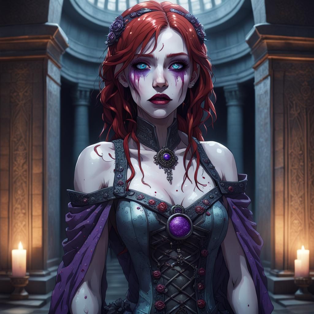 Anime Zombie Princess Portrait in Graphic Art Style