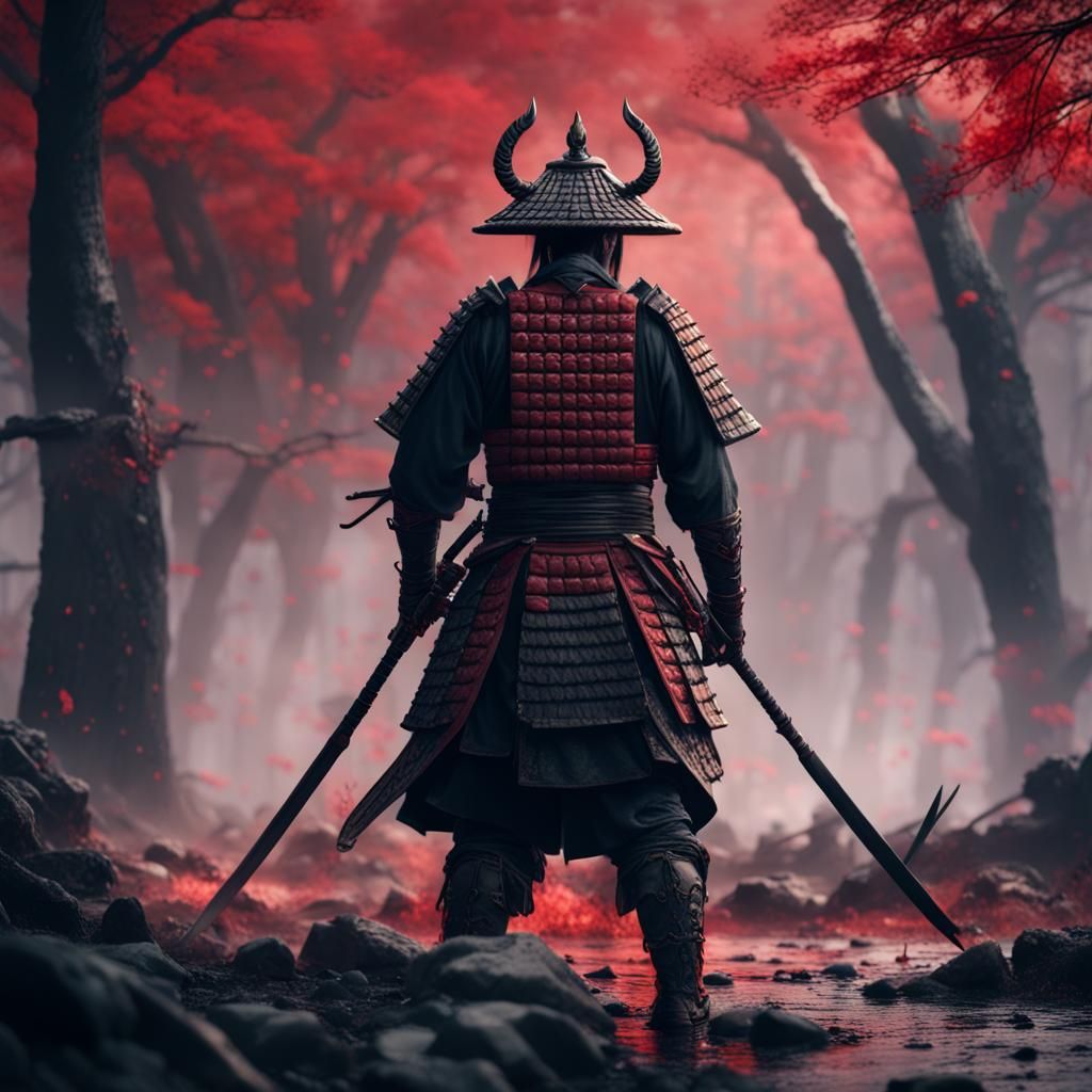 Samurai Warrior in Bloody Battlefield: Fantasy Concept Art