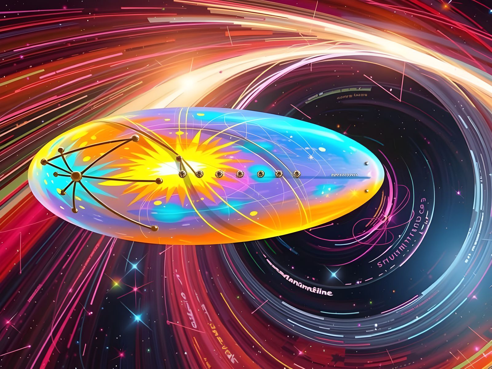 Starship Races Through Colorful Star Vortex