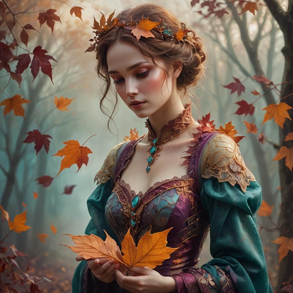 Autumn Lady Portrait in Whimsical Fantasy Art