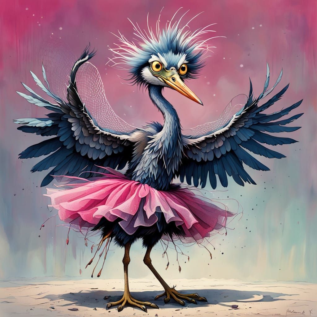 Hyper realistic, comic style, funny image of a scruffy, fluffy great blue hearing, googley big eyes, exaggerated express...