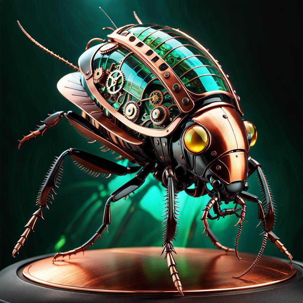 Steampunk Glass Cockroach: Detailed Digital Fantasy Art