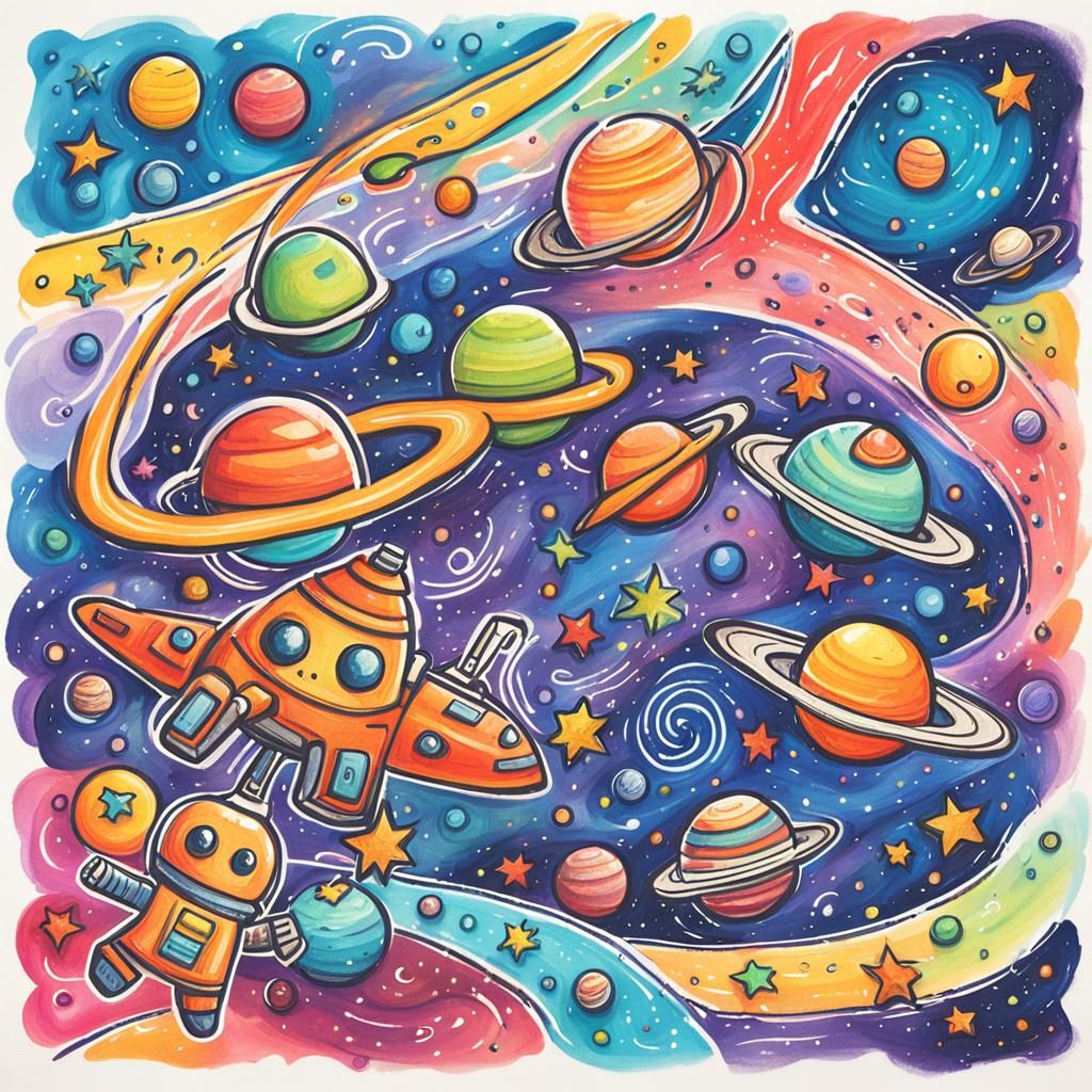 Whimsical Cosmic Doodle in Notebook Style