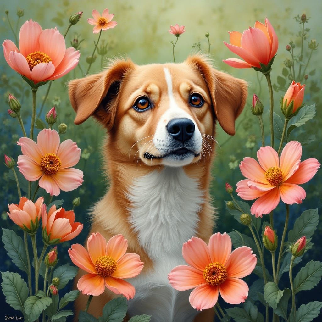 Canine Serenity in Vibrant Bloom