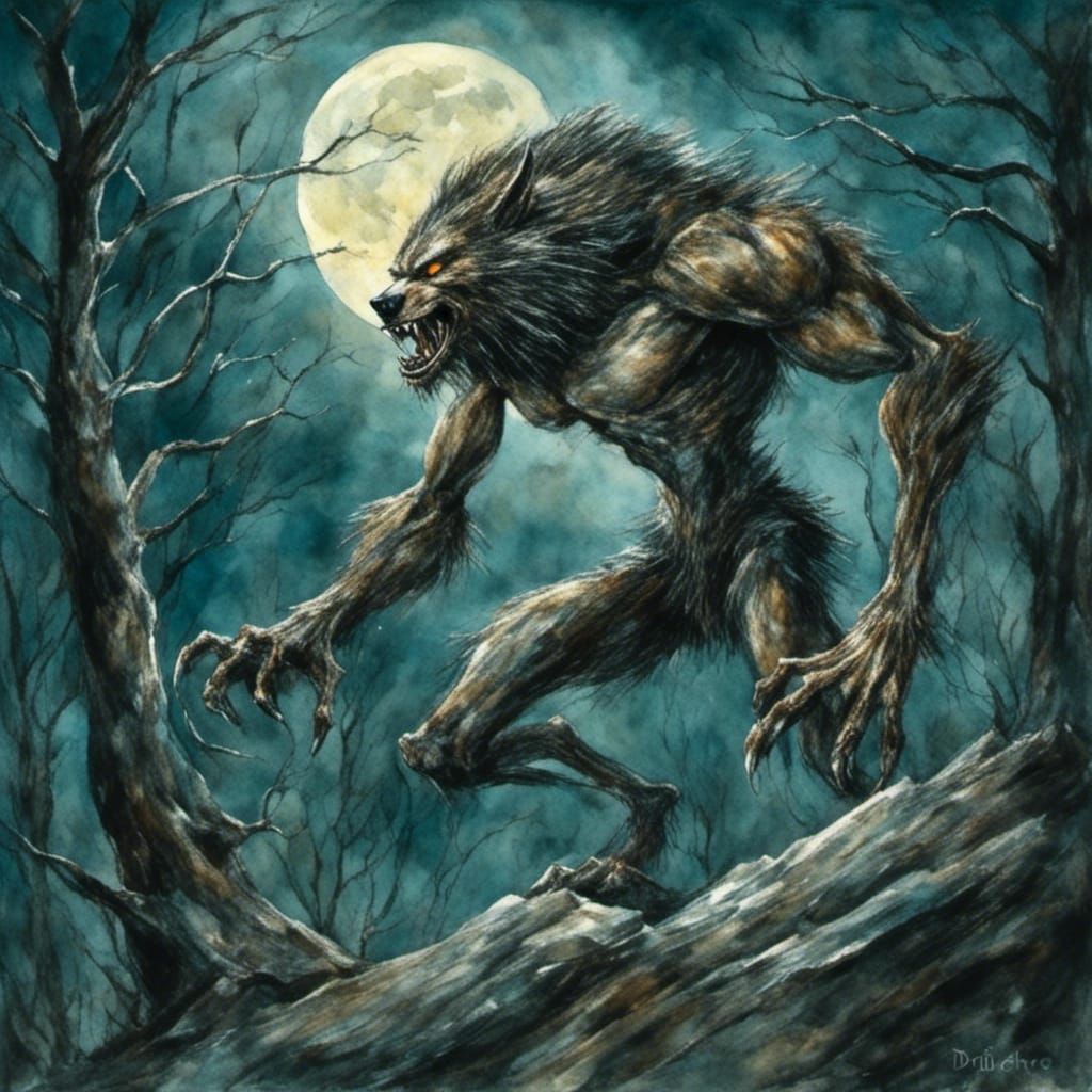 Werewolf Lycan Howling at the Moonlit Night
