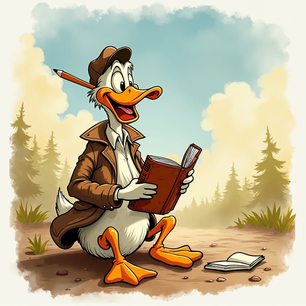 Launchpad McQuack Reminisces in Watercolor Comic Style