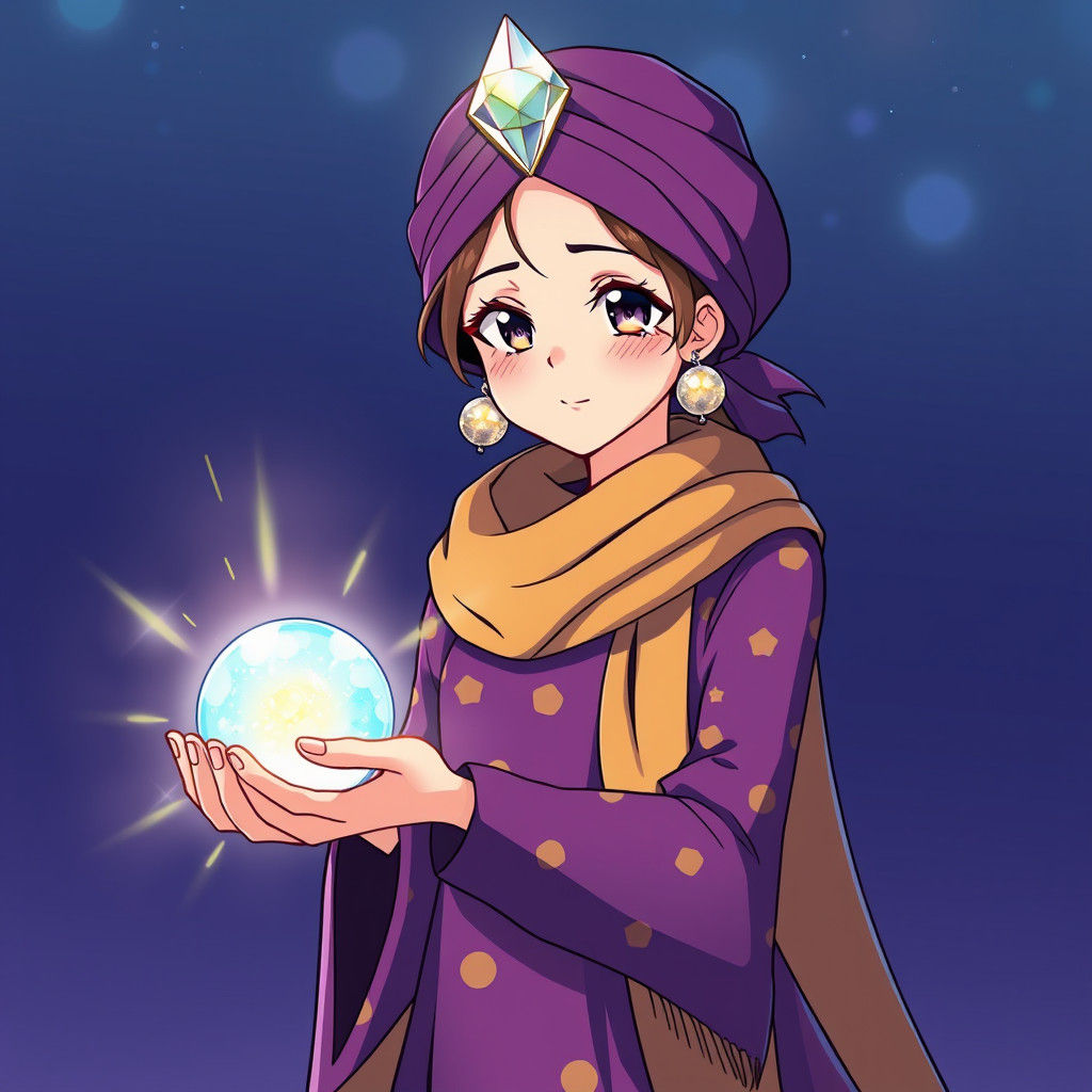 Kind Psychic with Crystal Ball in Anime Style