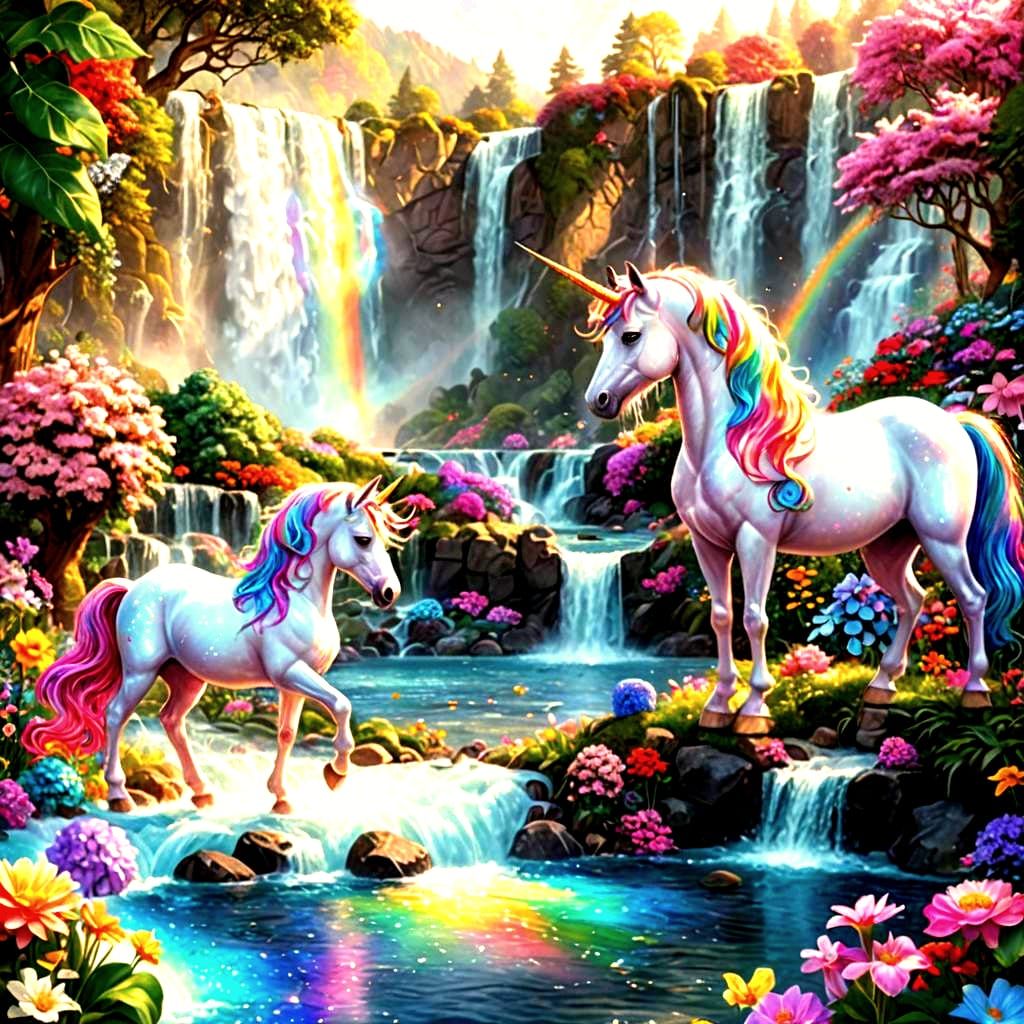 Magical Unicorns in a Candy Art Garden