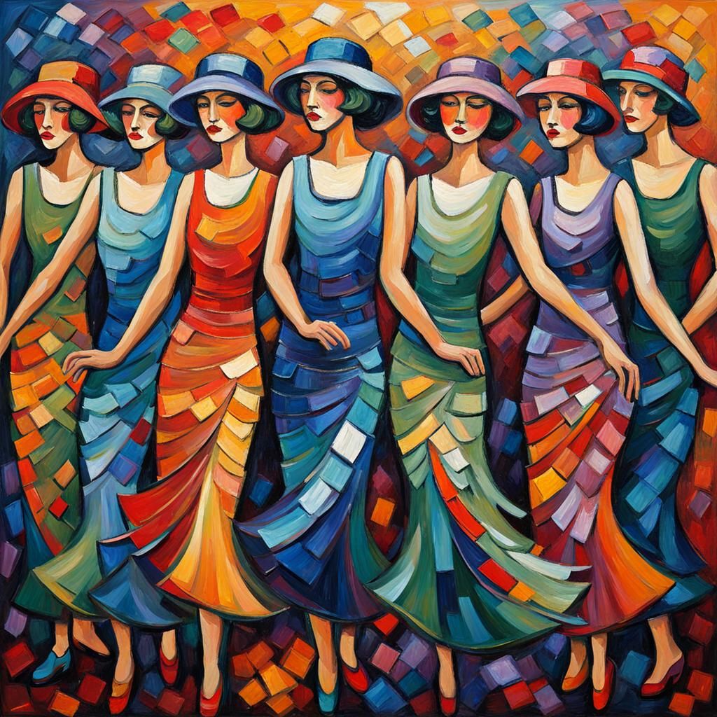 Abstract Flapper Dancers in Rennie Mackintosh Style