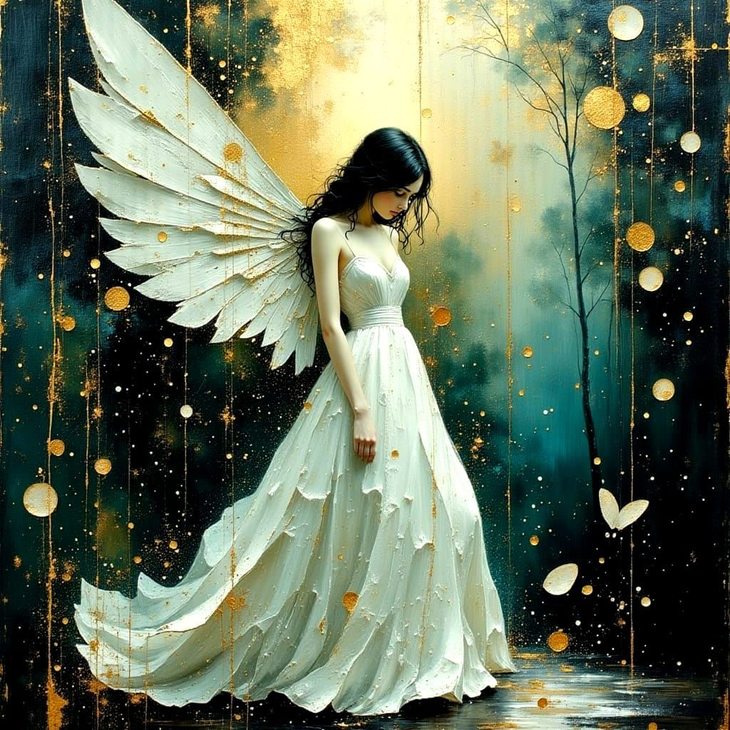 Angel in Shadows: A Soft and Serene Nighttime Guardian