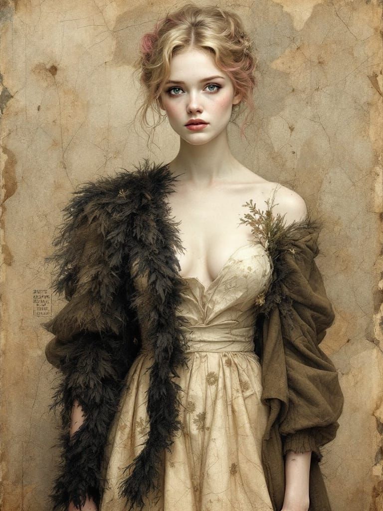 Blonde Pin-Up Woman in Botanical Style