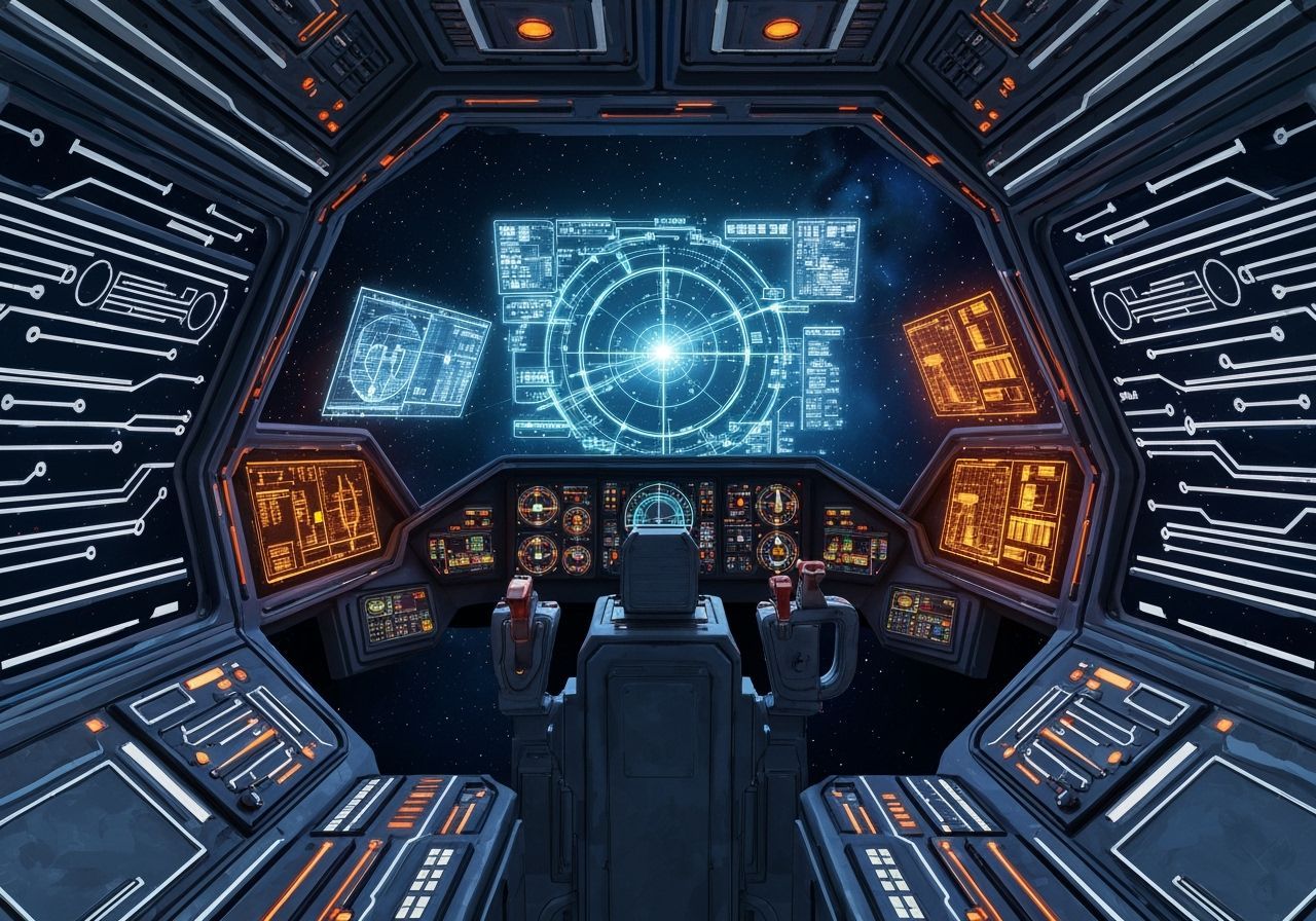Futuristic Spaceship Cockpit With Holographic Displays