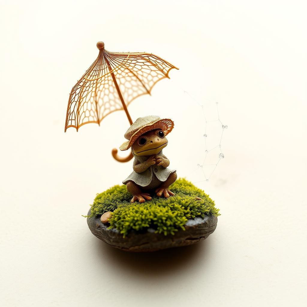 Frog Under Lace Umbrella: Intricate String Art
