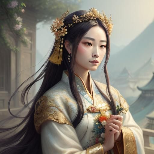 Fantasy Empress in Hanfu: Digital Art Portrait