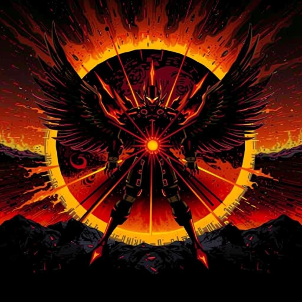 Winged Sun Sets Over Charred Earth