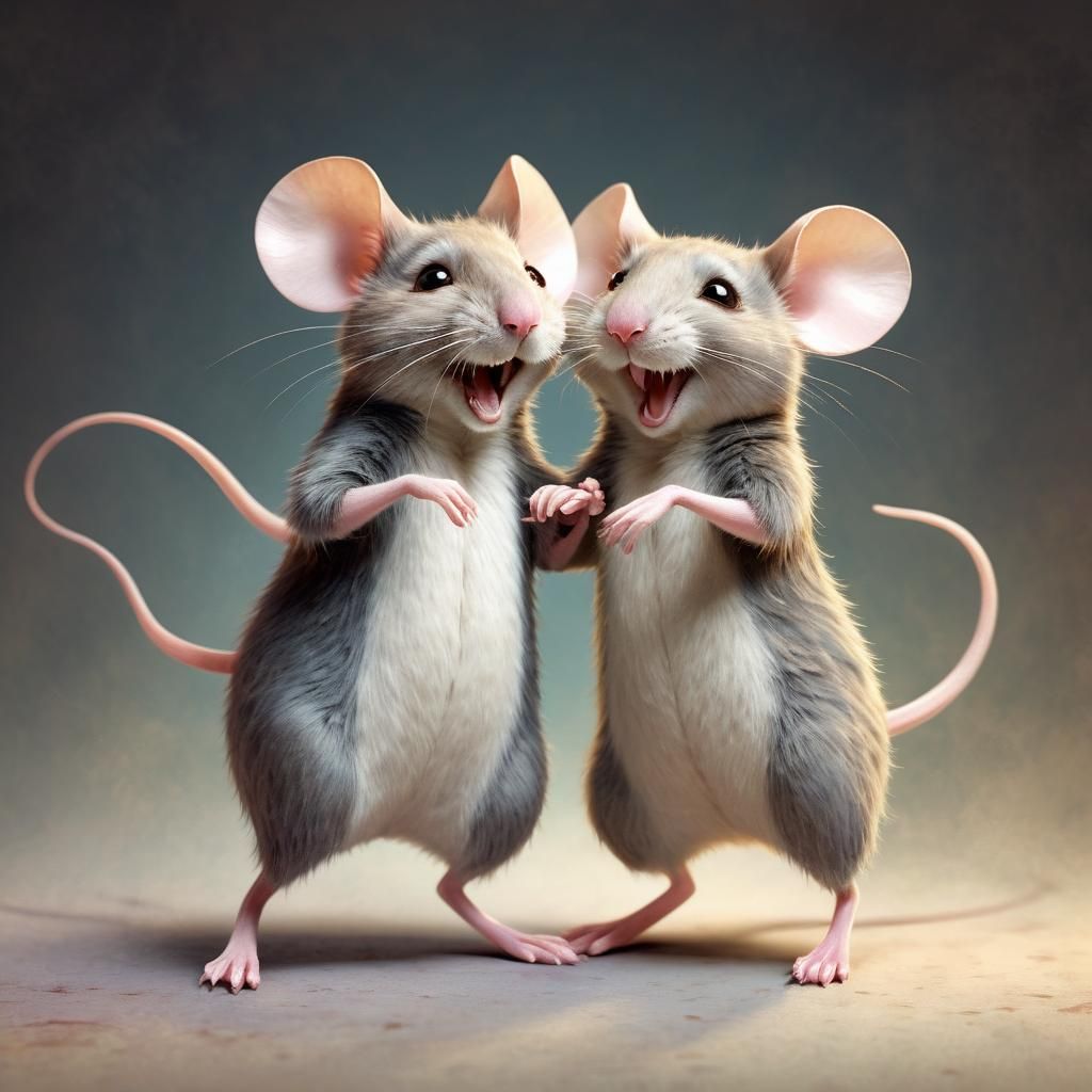 Dancing Mice in Pastel Watercolor Style