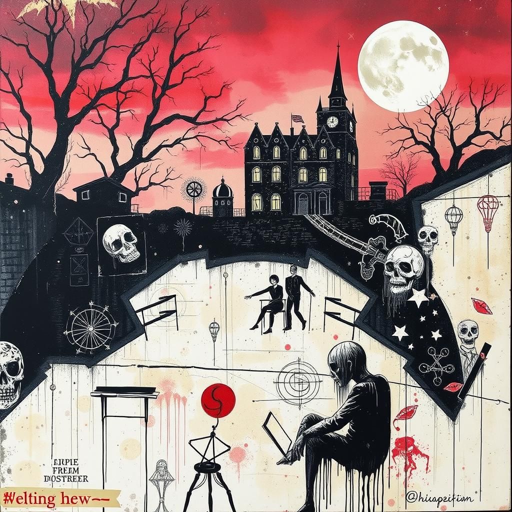 Eerie Abstract Mixed Media Decoupage Artwork