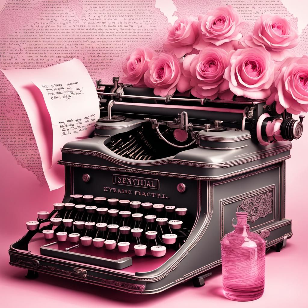 Pink Antique Typewriter with Roses