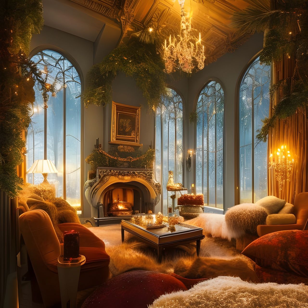 Cozy Winter Room with Fireplace: Fantasy Concept Art
