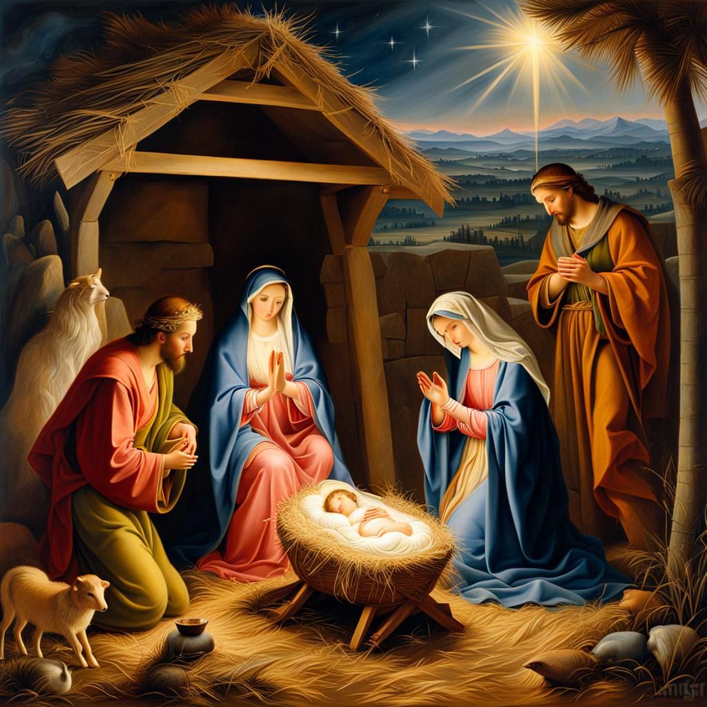 Radiant Nativity Scene in Arts and Crafts Style