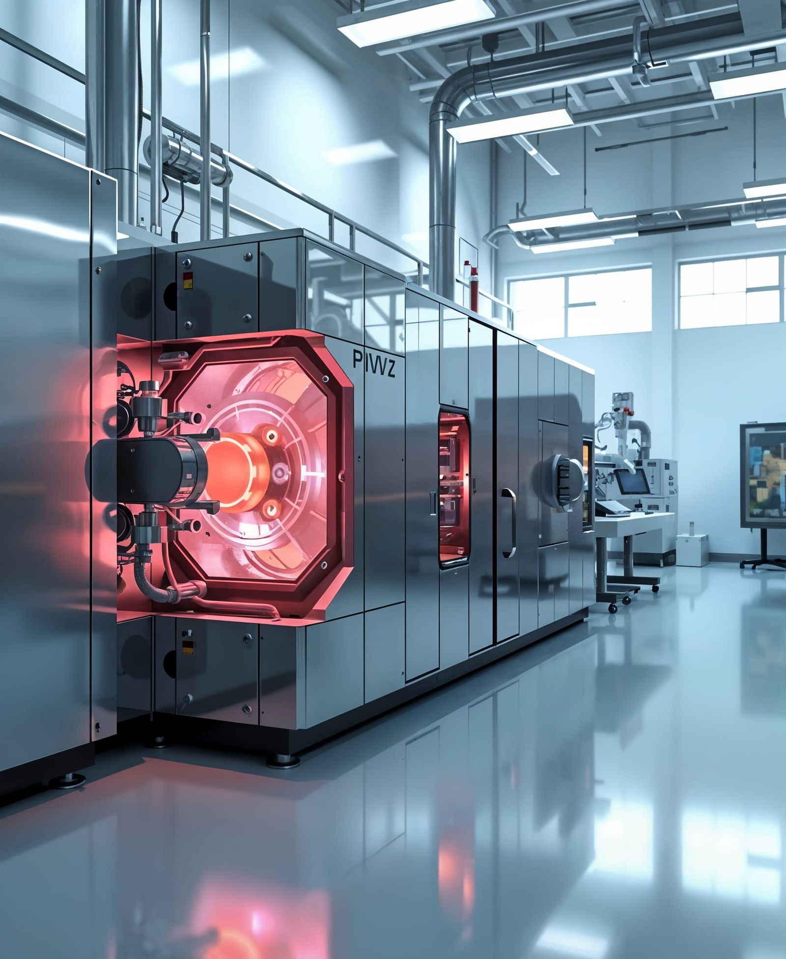 Hyperrealistic PVD Machine in Cleanroom with Plasma Glow