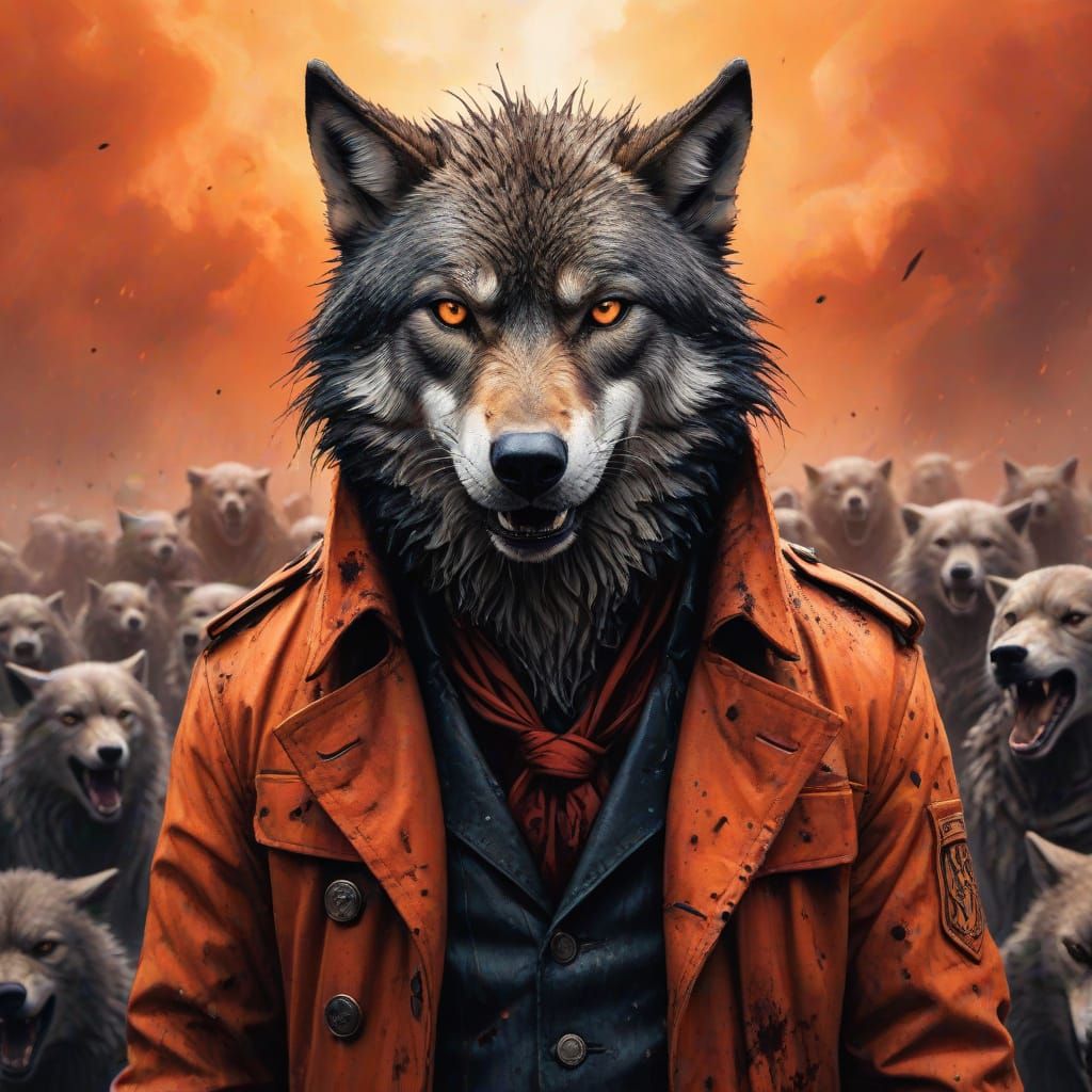 Fierce Wolf Leader in Expressionist Dark Fantasy