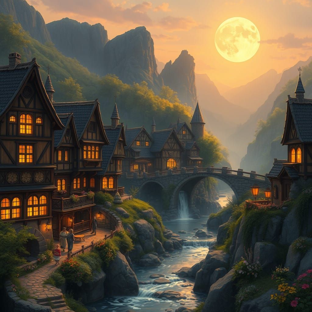 Dreamy Fantasy Town Basks in Twilight Magic